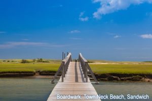 Famous Town Neck Beach Boardwalk in Sandwich, Massachusetts, USA